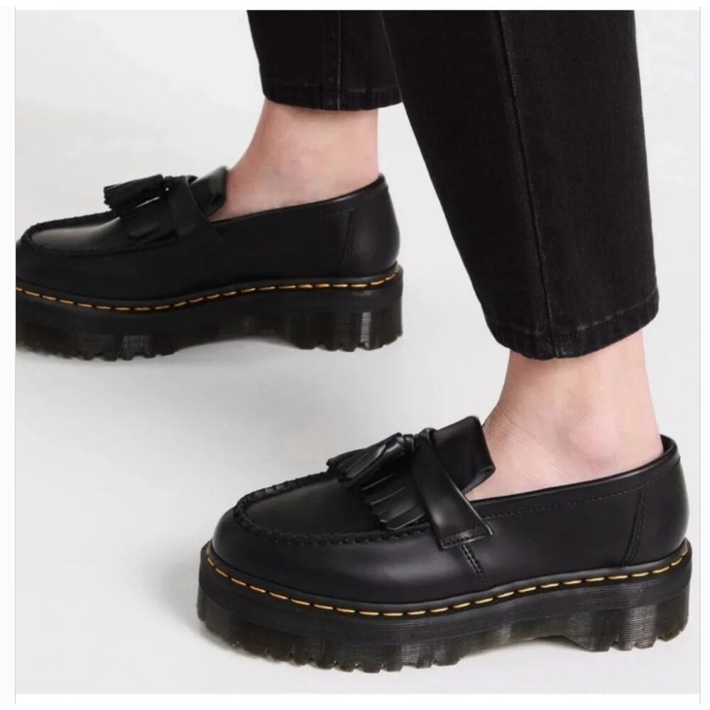 Dr. Martens Adrian Quad Leather Platform Loafers Black Shoes NEW Size 10 9 - Picture 12 of 12